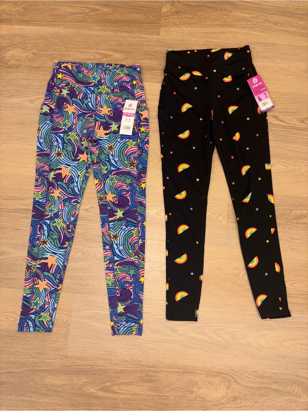 Pop Fit colorful stars & black rainbow stars Leggings set of 2 womens small NWT